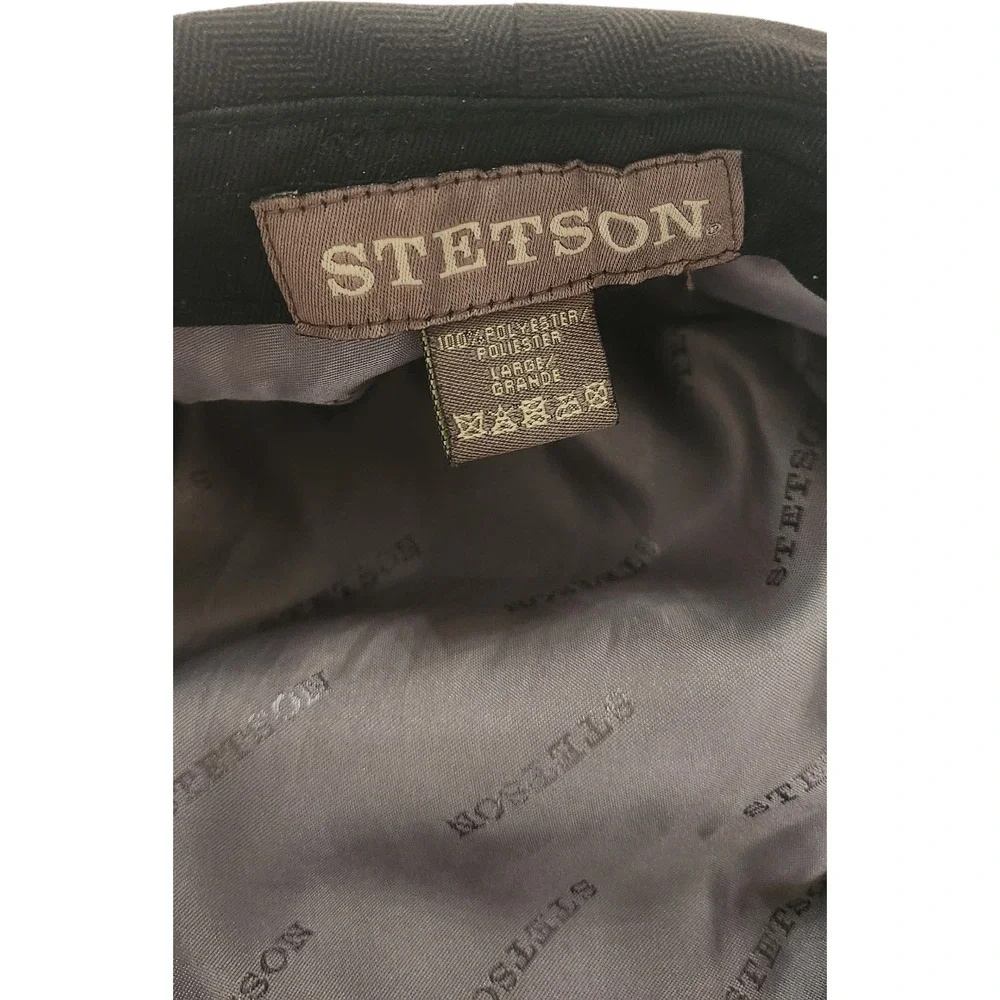 Stetson Mens Black Herringbone Flat Cap Ivy Hat STSTW02 Large - Picture 7 of 8